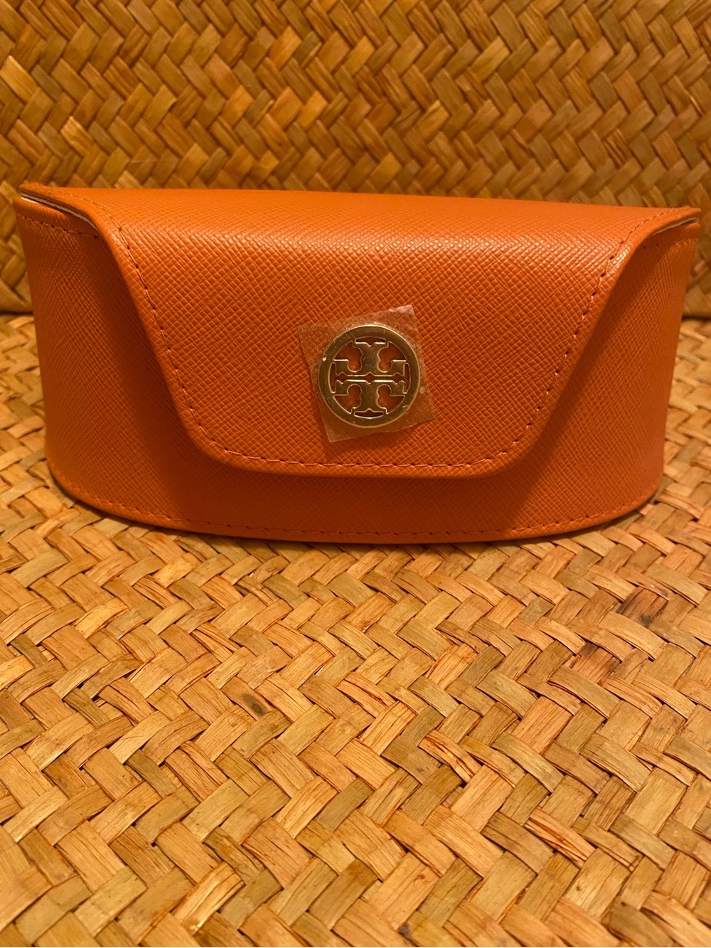Tory Burch Orange Textured Sunglasses Case with Gold Logo